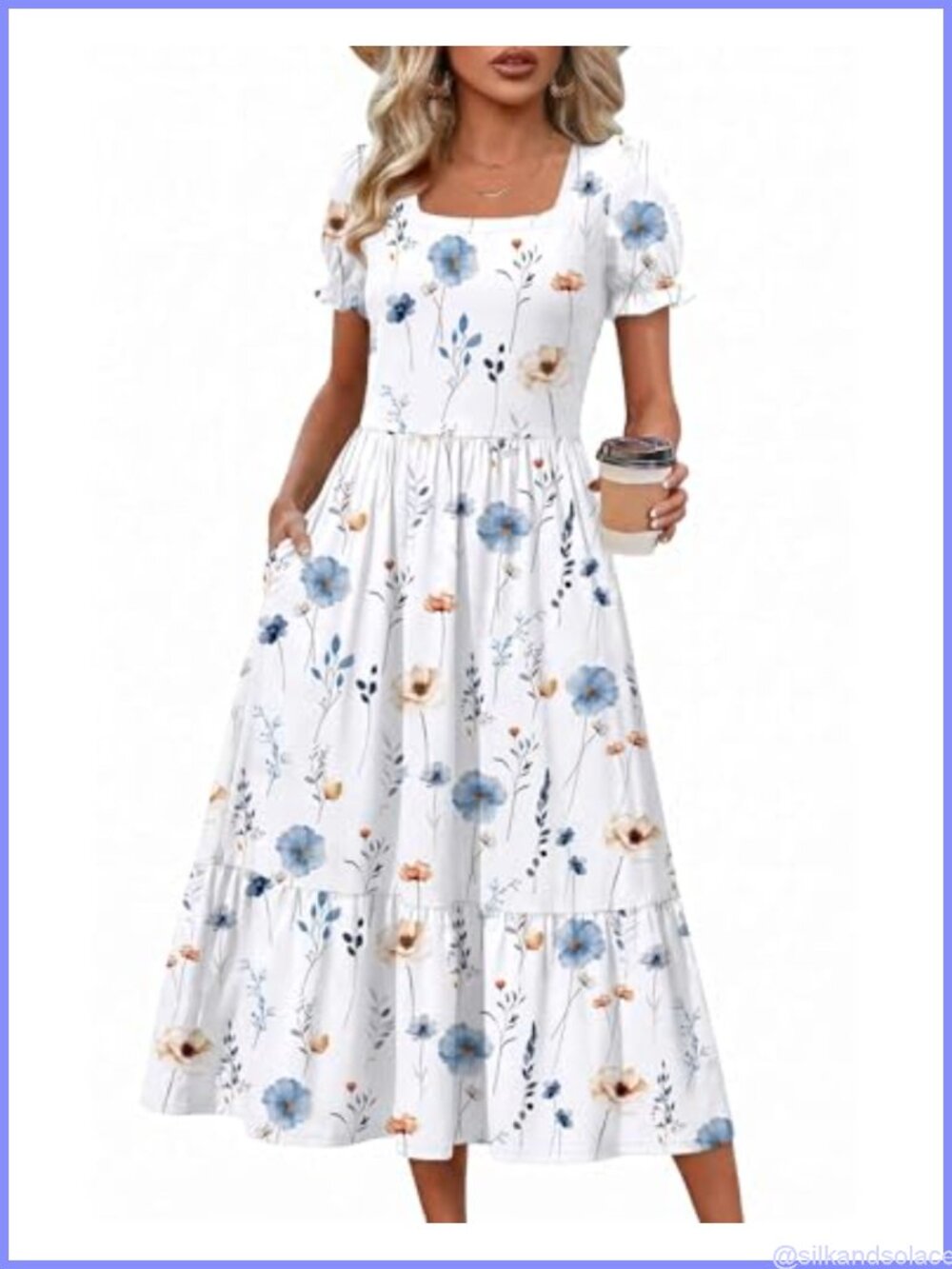 Flowy Summer Midi Dress with Pockets Square Neck